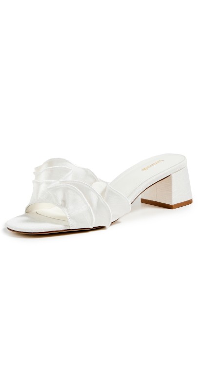 Larroudé Brigette Ruffle Mules White