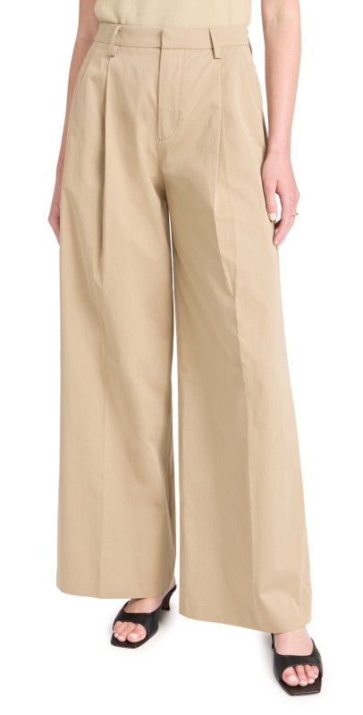 FRAME Pleated Wide Leg Pants Khaki