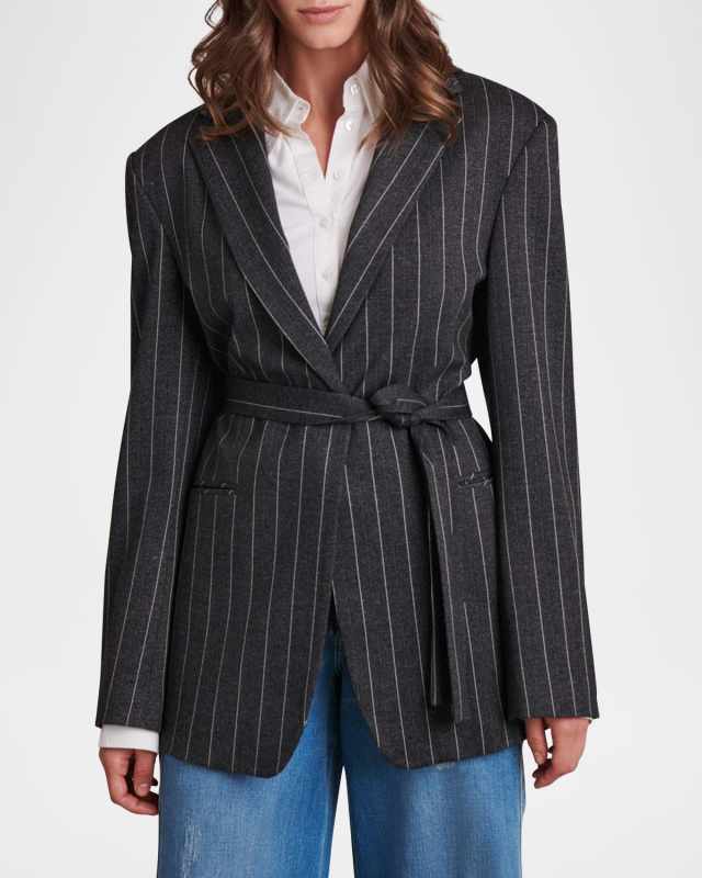 Byron Pinstripe Wrap-Front Blazer