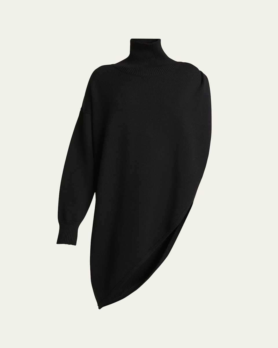 Turtleneck Asymmetric Cape Hybrid Wool Sweater