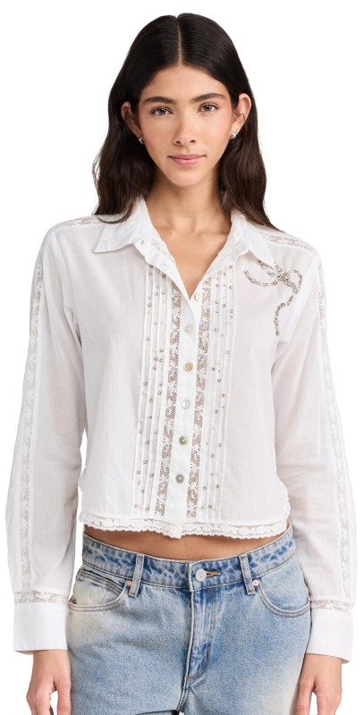 LoveShackFancy Embellished Rosaway Top True White