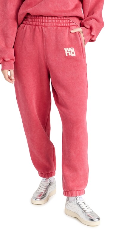 Alexander Wang Essential Terry Classic Sweatpants with Puff Paint Logo Soft Cherry