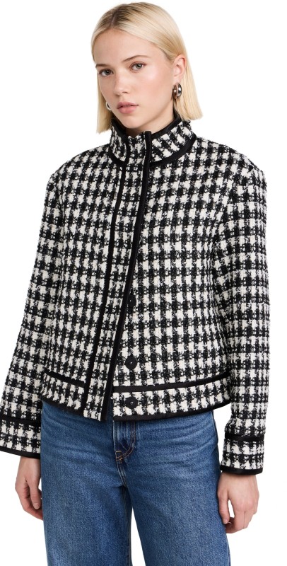 alice + olivia Corwin Boat Collar Jacket Black/White