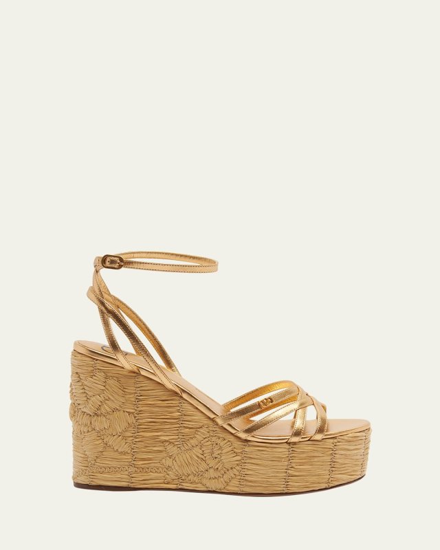 Metallic Ankle-Strap Wedge Espadrille Sandals