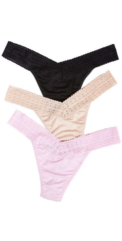 Hanky Panky Dream Original Rise Thongs 3 Pack Cotton Candy/Black/Cha