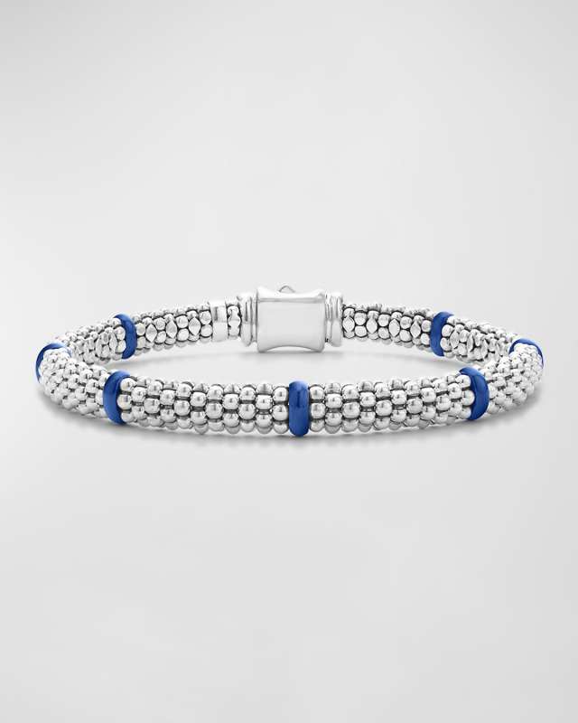 Sterling Silver Caviar Ceramic Station Bracelet