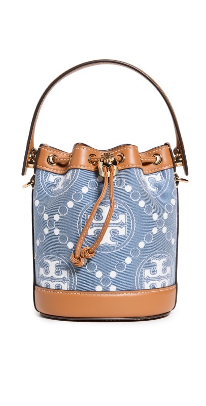 Tory Burch T Monogram Denim Mini Bucket Bag Multi