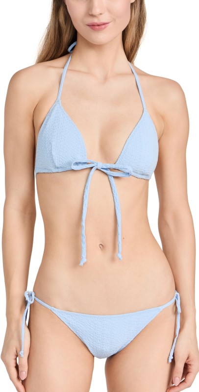 Lisa Marie Fernandez Retro Padded Triangle Bikini Set Sea Blue Seersucker