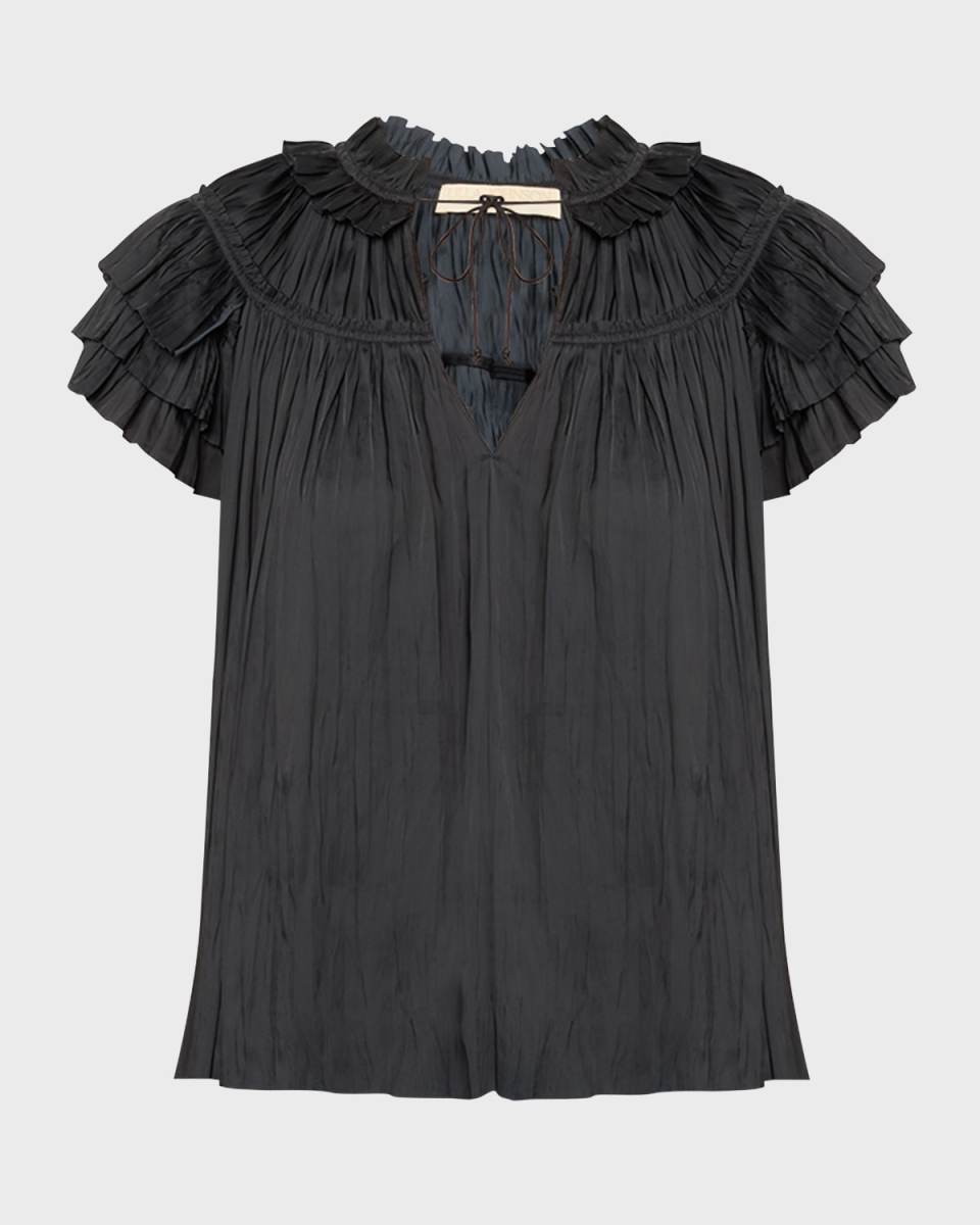 Liv Pleated Tiered-Sleeve Top