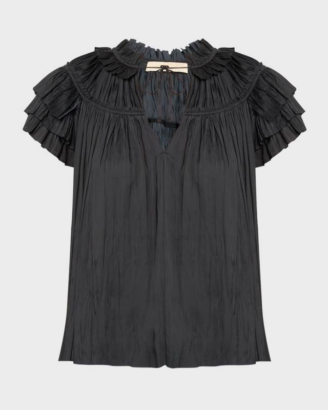 Liv Pleated Tiered-Sleeve Top