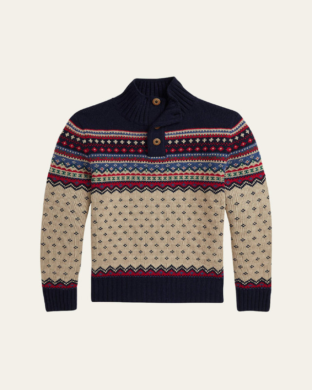 Boy's Nordic-Inspired Pullover Sweater, Size S-
