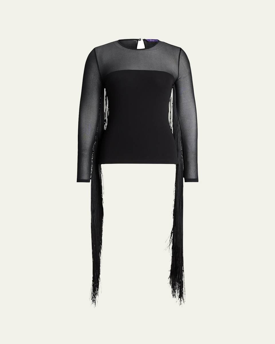 Fringe-Trim Sheer Knit Top