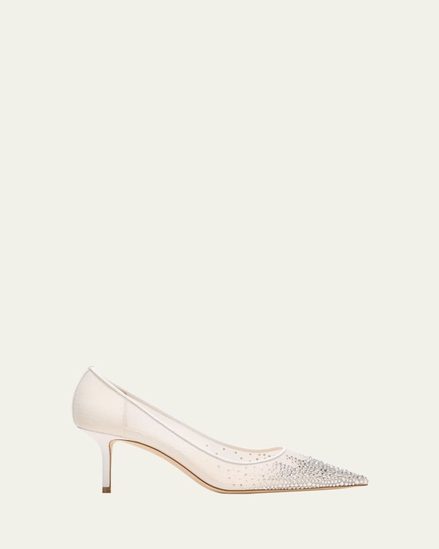 Love Embellished Mesh Kitten-Heel Pumps