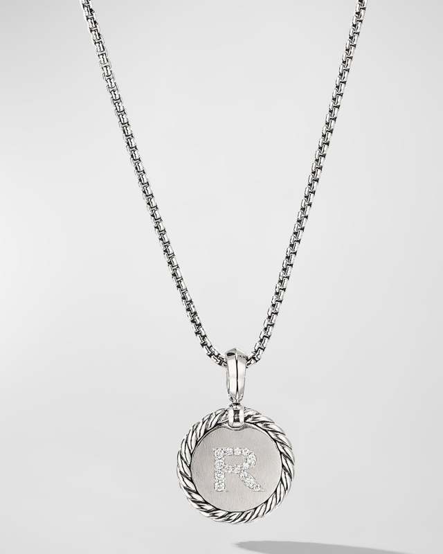 18mm Initial Cable Collectibles Charm Necklace with Diamonds in Silver