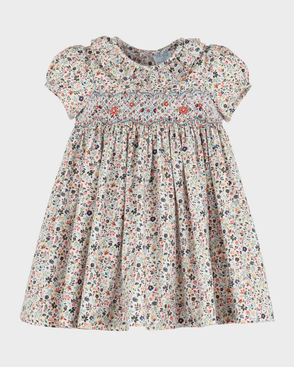 Girl's Floral Smocked Collared Dress, Size 12M-3