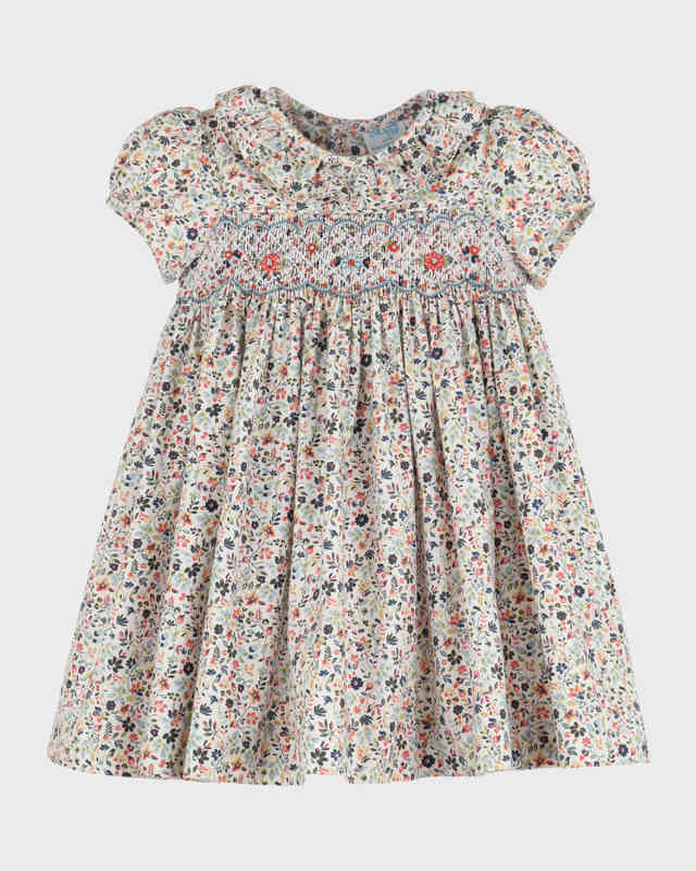Girl's Floral Smocked Collared Dress, Size 12M-3