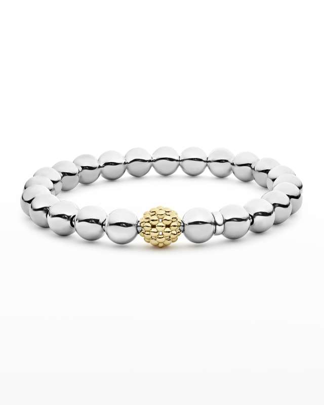 Signature Caviar 18K Gold Lattice Ball Stretch Bracelet