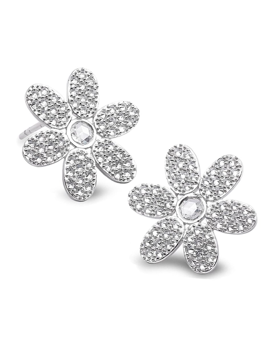 18k White Gold Diamond Flower Stud Earrings