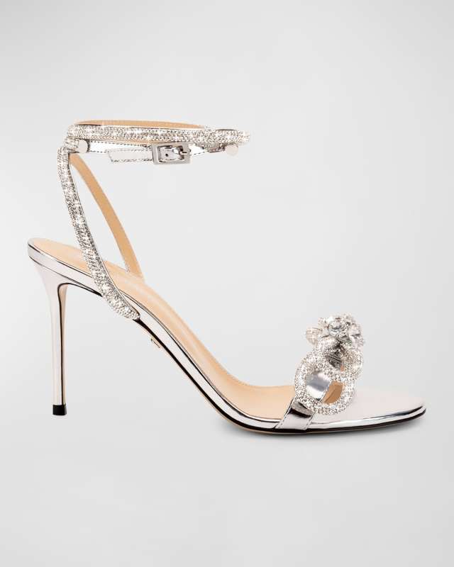Metallic Double Bow Ankle-Strap Sandals