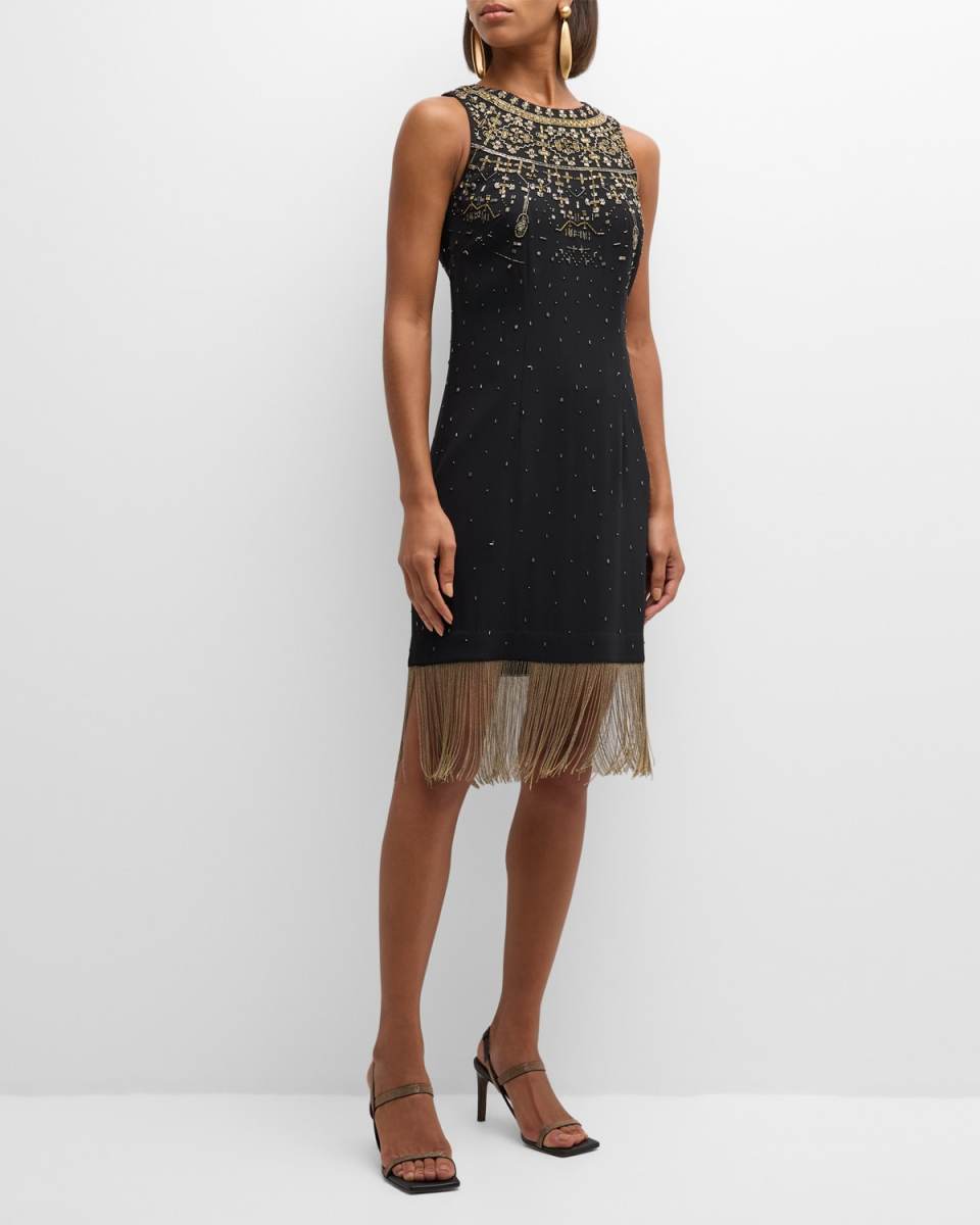 Brett Beaded Fringe-Hem Dress