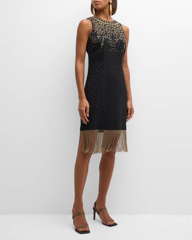 Brett Beaded Fringe-Hem Dress