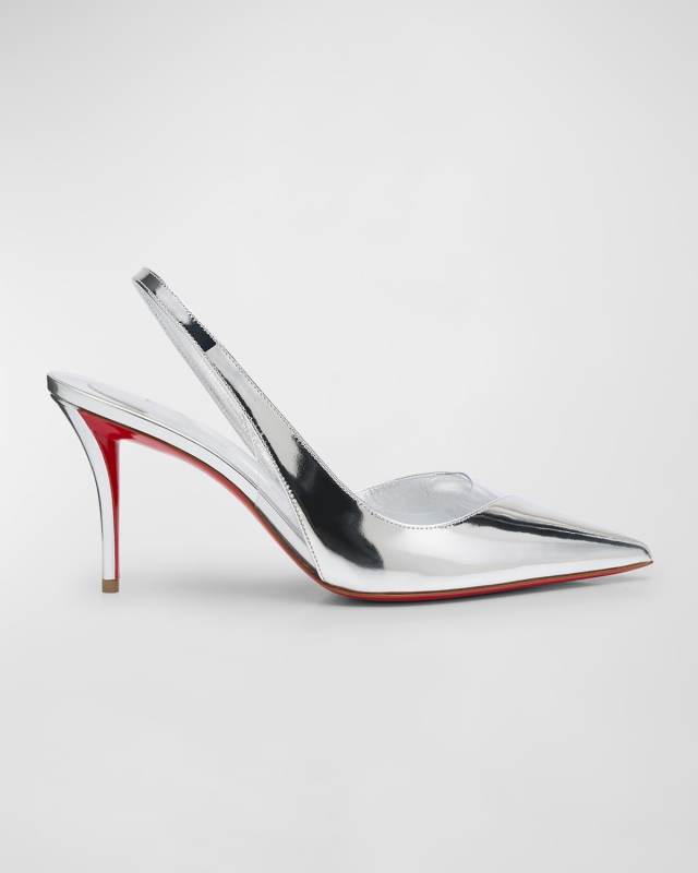 Posticha Metallic PVC Red Sole Slingback Pumps
