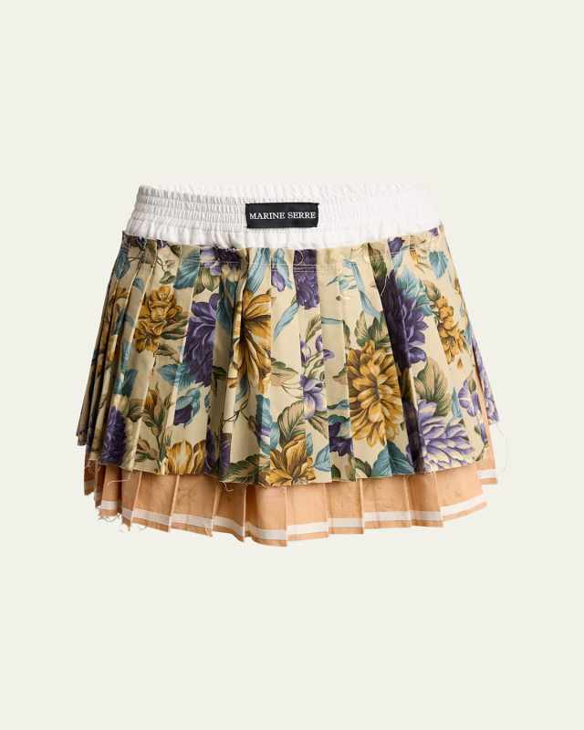 Upcycled Layered Floral Pleated Mini Skirt