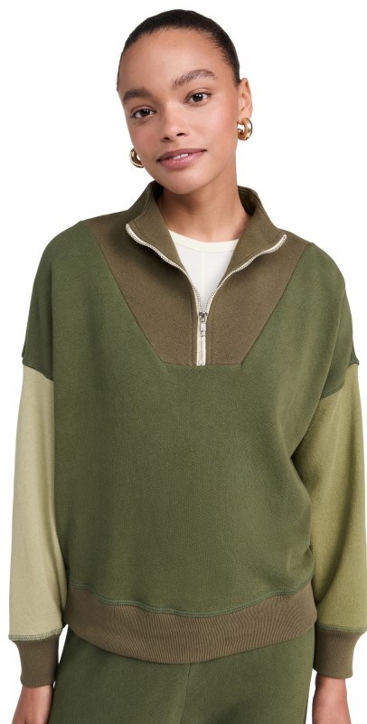 THE GREAT. The Colorblock Trail Sweatshirt Army Green