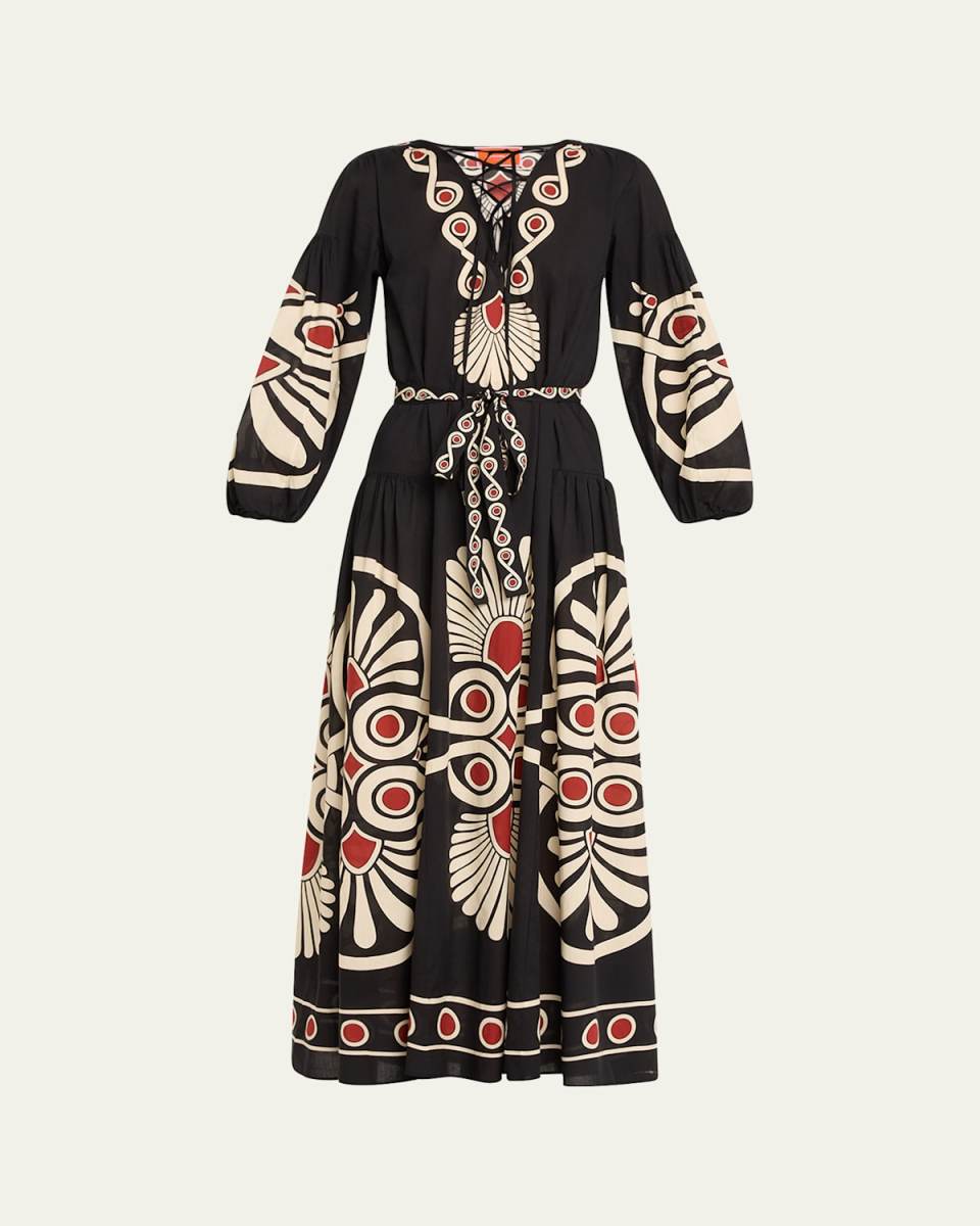 Viviana Medallion Print Lace-Up Maxi Dress