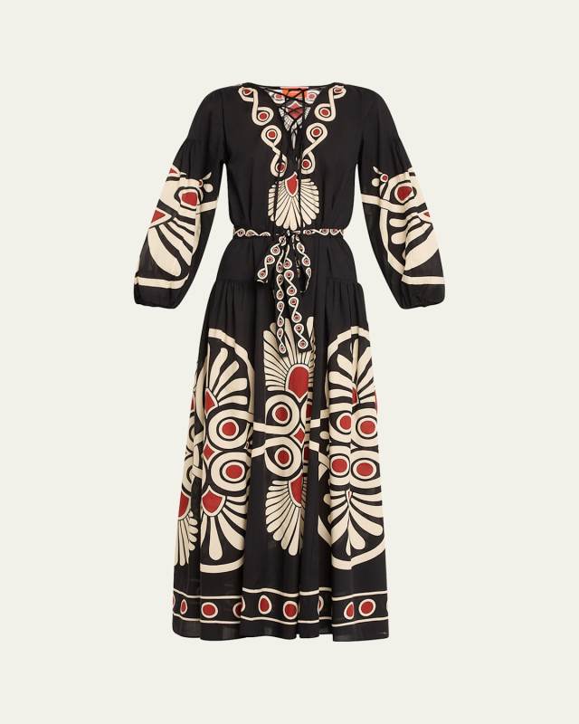 Viviana Medallion Print Lace-Up Maxi Dress