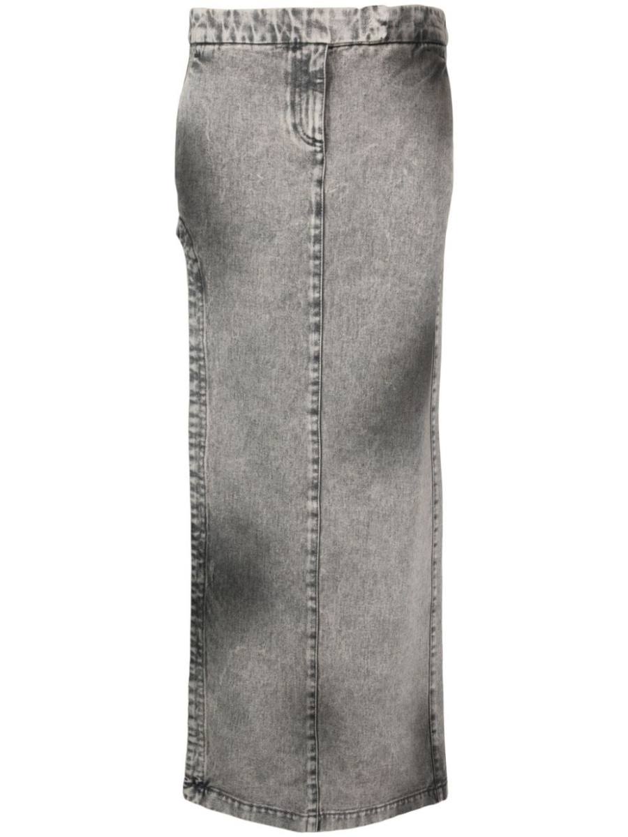 stonewashed straight denim skirt