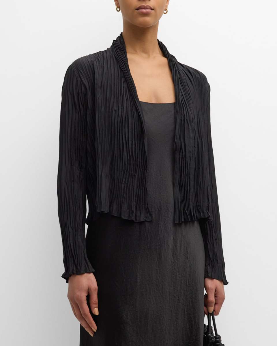 Open-Front Crinkled Silk Jacket
