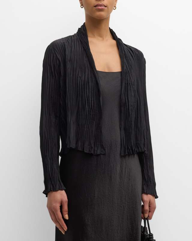 Open-Front Crinkled Silk Jacket