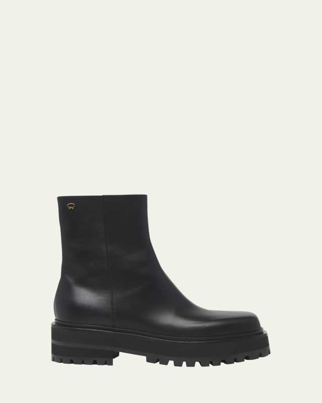 Leather Square-Toe Zip Booties
