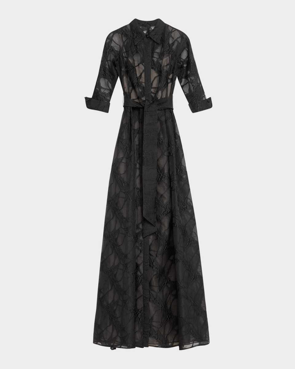 A-Line Organza Jacquard Shirt Gown