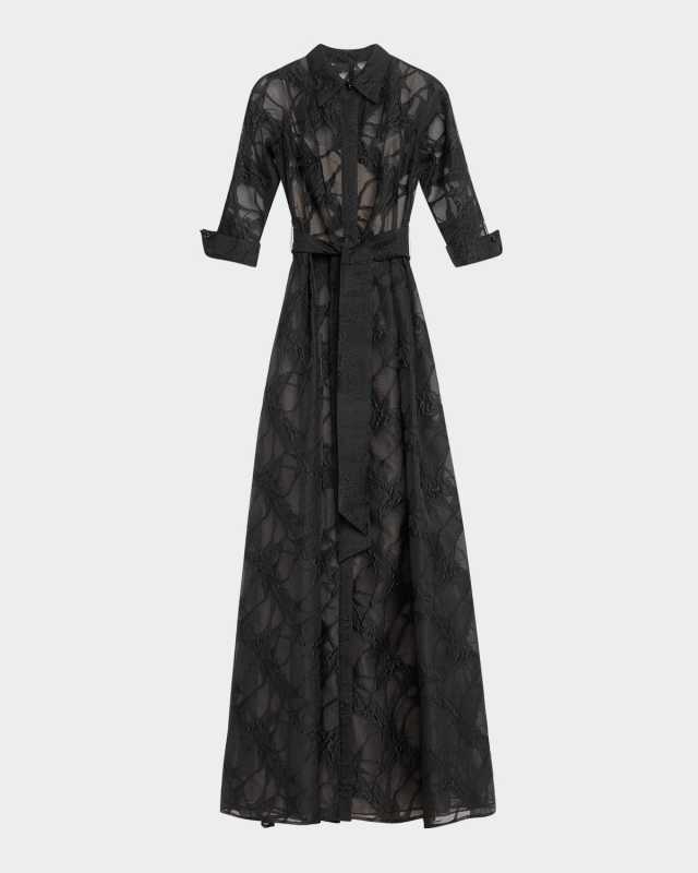 A-Line Organza Jacquard Shirt Gown