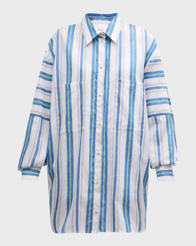 Verdi Oversized Linen Cotton Stripe Shirt