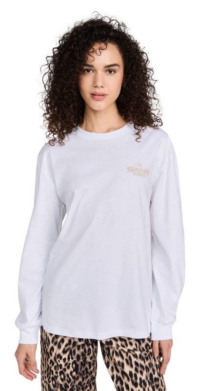GANNI Future Heavy Jersey Palm Long Sleeve Tee Bright White