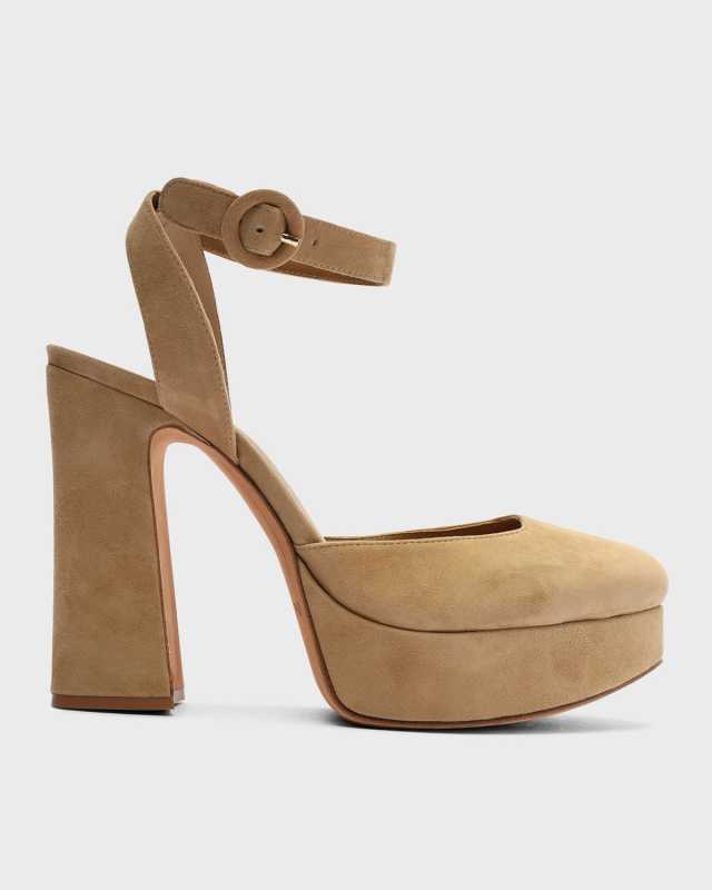 Vita Suede Ankle-Strap Platform Pumps