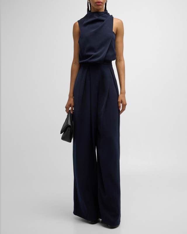 Floella Draped Mock-Neck Jumpsuit