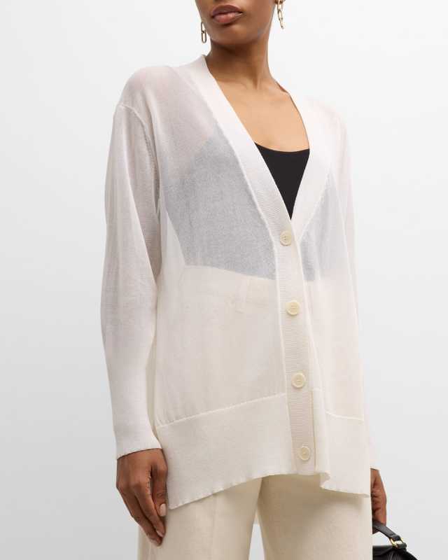 Side-Slits Semi Sheer Knit Cardigan