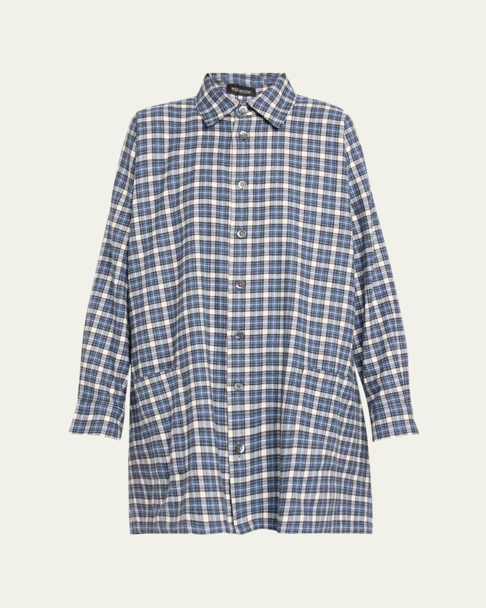 Wide A-Line Plaid Shirt Jacket (Long Length)