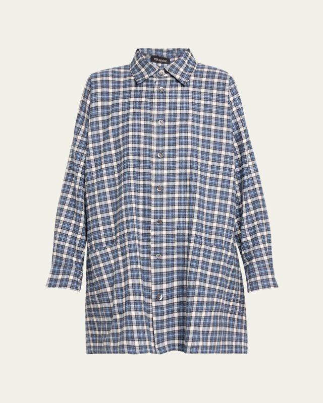 Wide A-Line Plaid Shirt Jacket (Long Length)