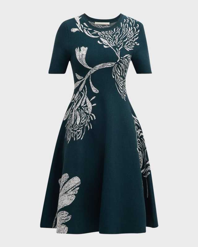 Pincushion Floral Knit Flared Midi Dress