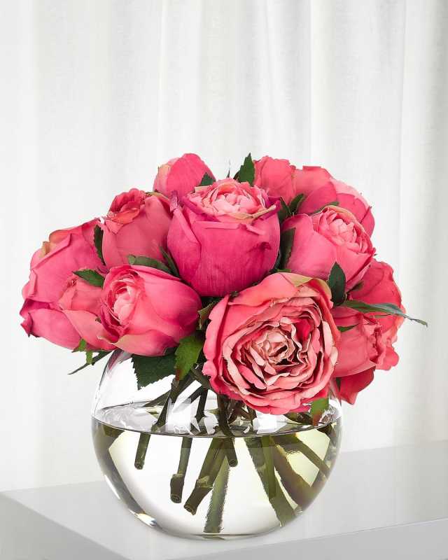 Rose Faux-Floral Arrangement in Glass Bubble, 9wx9dx8h