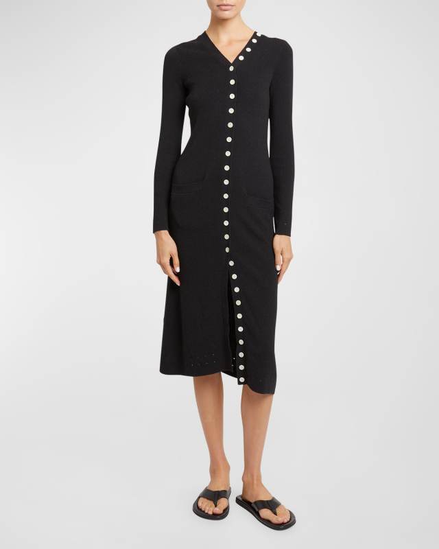 Cameron Long-Sleeve Knit Button-Front Dress