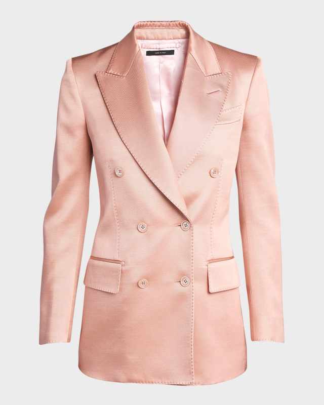 Silk-Wool Twill Double-Breasted Jacket