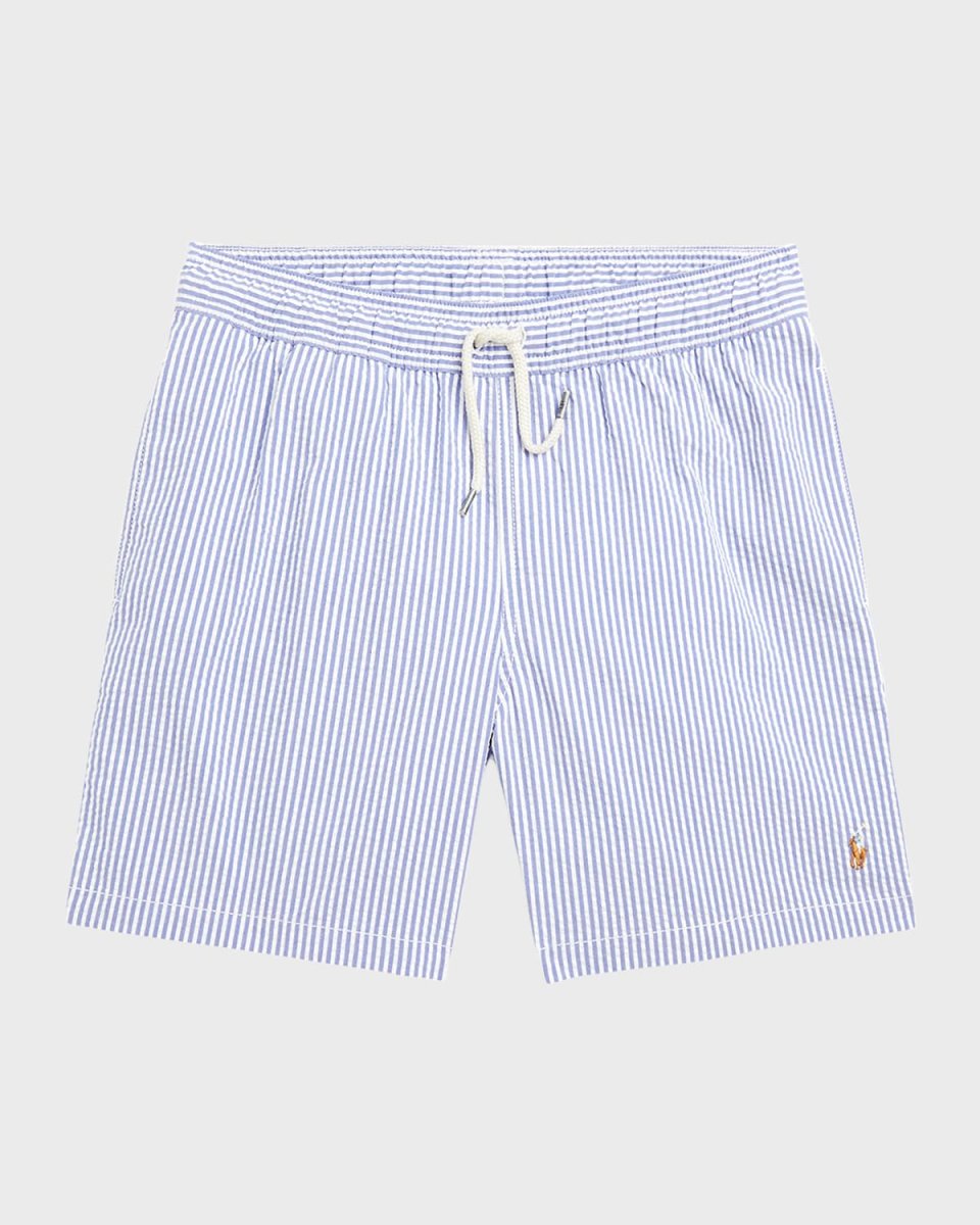 Boy's Seersucker Swim Trunks, Size S-