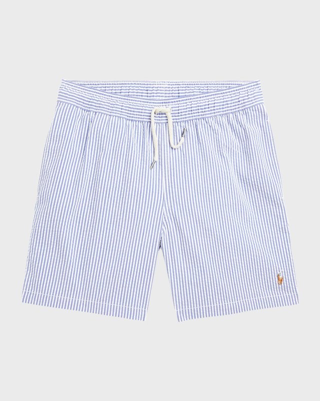 Boy's Seersucker Swim Trunks, Size S-