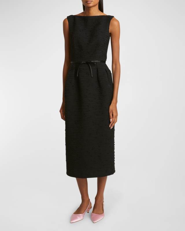 Sleeveless Belted Midi Pencil Dress